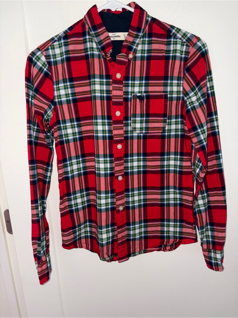 abercrombie kids plaid long sleeve shirt boy's 13/14 EUC